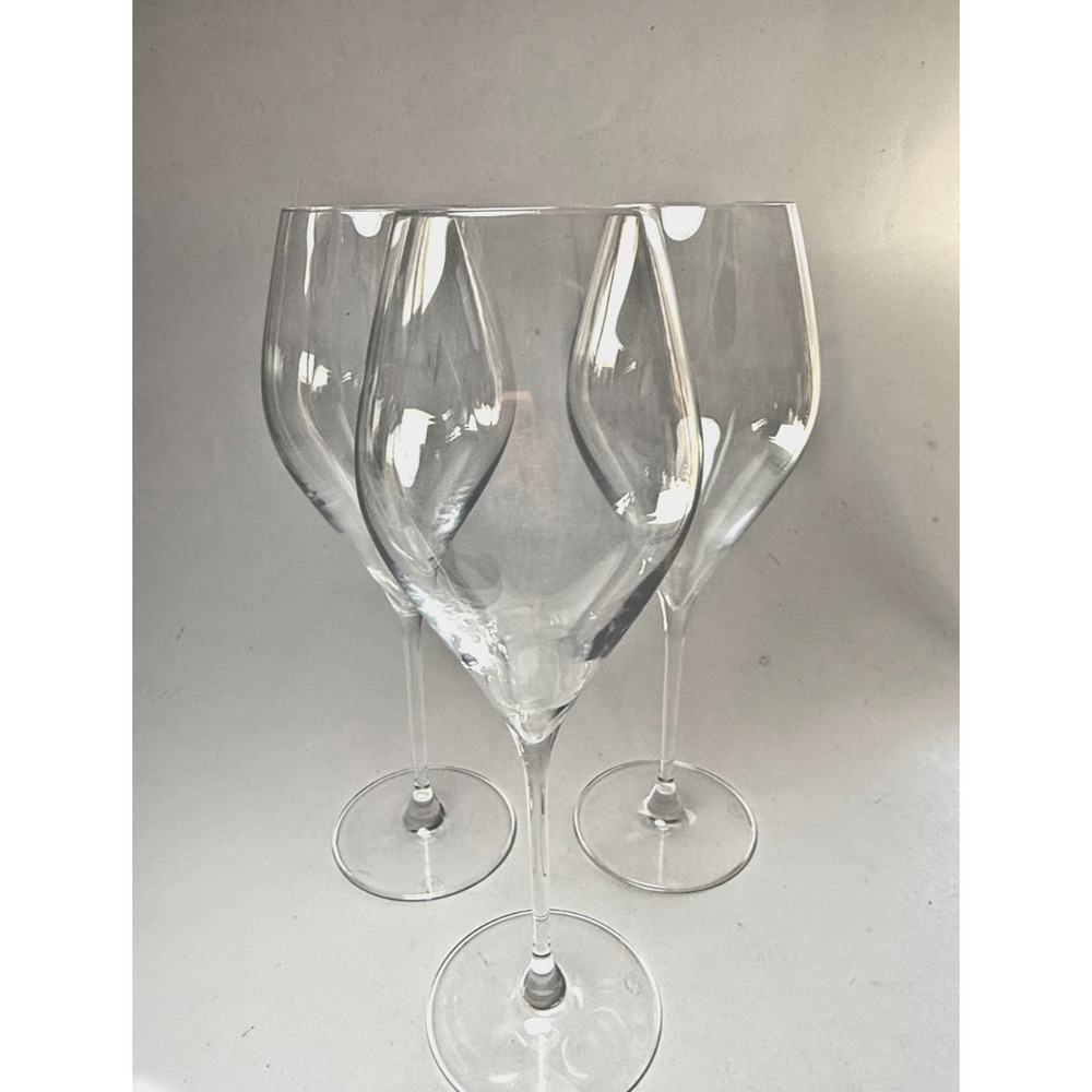 Set of 3 Signed Rona SWAN 10.5" Clear Wine Glasses Crystal Slovakia Lead-Free